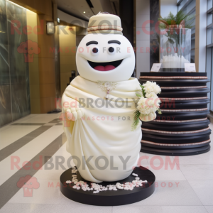 Cream Sushi mascot costume character dressed with a Wedding Dress and Bracelet watches