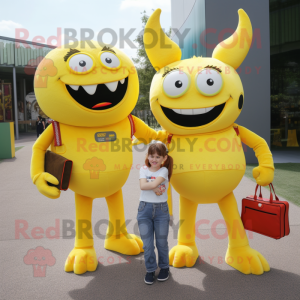 Yellow Devil maskot kostume...