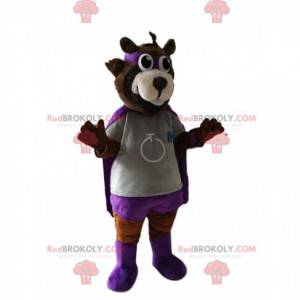 Bruine beer mascotte in heldenuitrusting. Beer kostuum -