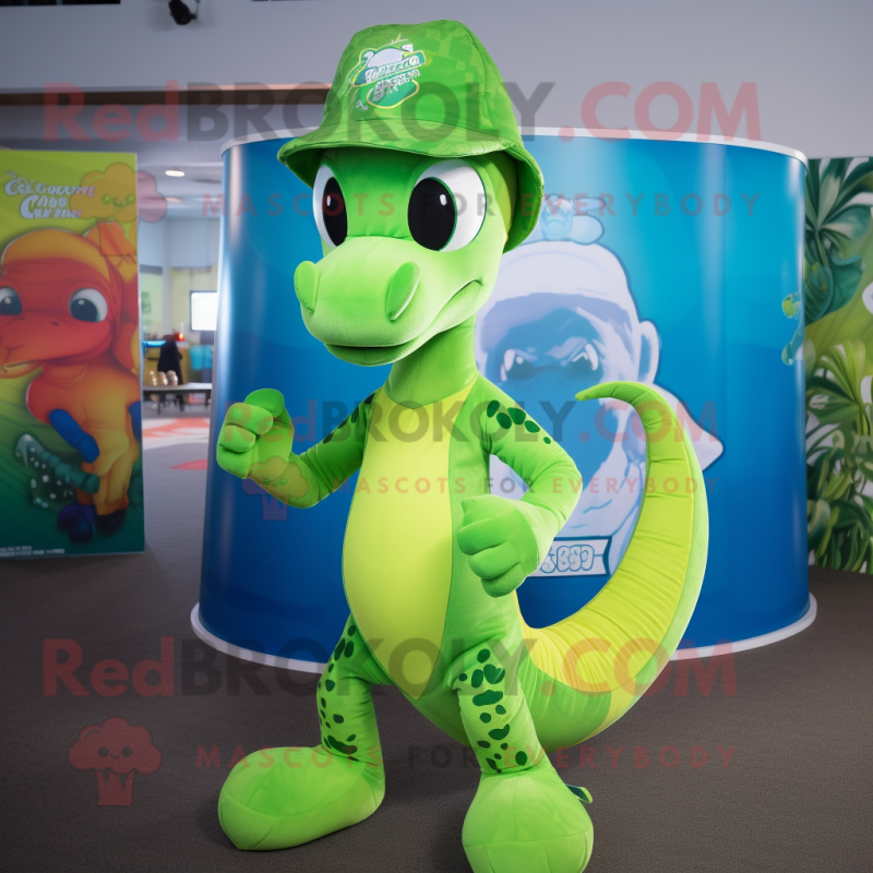 Lime Green Seahorse mascot costume character dressed with a Leggings and Hats