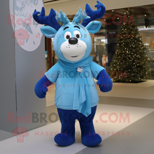 Blue Reindeer mascot costume character dressed with a Polo Tee and Wraps