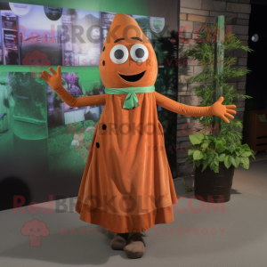 Rust Zucchini mascot costume character dressed with a Midi Dress and Scarf clips