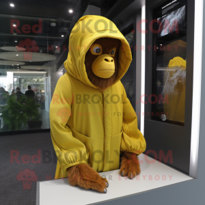Lemon Yellow Orangutan mascot costume character dressed with a Turtleneck and Wraps