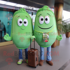 nan Green Bean mascot costume character dressed with a Boyfriend Jeans and Briefcases