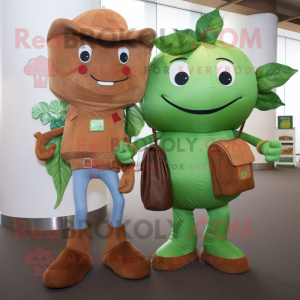Rust Beanstalk mascot costume character dressed with a Mom Jeans and Messenger bags