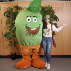 Rust Beanstalk mascot costume character dressed with a Mom Jeans and Messenger bags