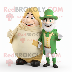 Cream Leprechaun mascot costume character dressed with a Jacket and Wraps