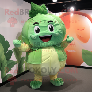 Peach Cabbage Leaf mascot costume character dressed with a Romper and Suspenders