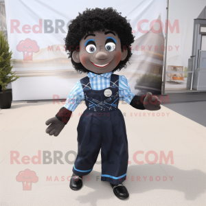 Black Irish Dancer mascot costume character dressed with a Chambray Shirt and Pocket squares