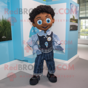 Black Irish Dancer mascot costume character dressed with a Chambray Shirt and Pocket squares