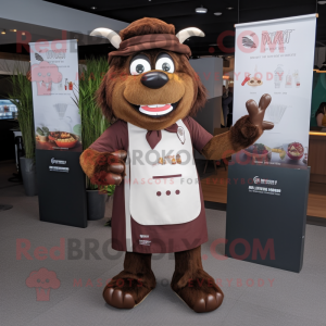 Brown Steak mascot costume character dressed with a Maxi Dress and Pocket squares