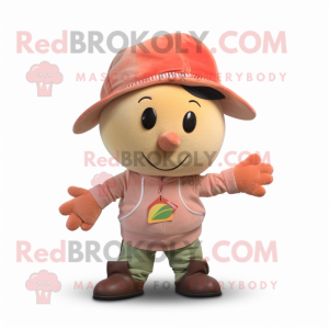 Peach Bracelet mascot costume character dressed with a Corduroy Pants and Beanies