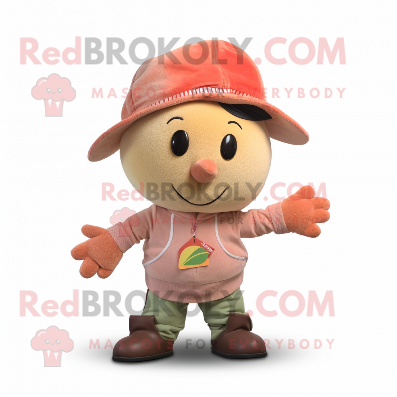 Peach Bracelet mascot costume character dressed with a Corduroy Pants and Beanies