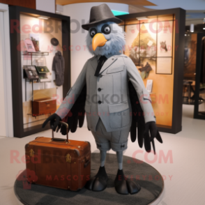 Gray Crow mascot costume character dressed with a Dress Pants and Briefcases