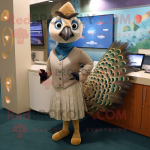 Tan Peacock mascot costume character dressed with a Romper and Cufflinks