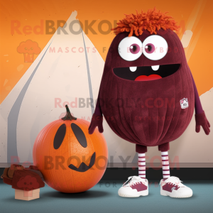 Maroon Pumpkin mascot costume character dressed with a One-Piece Swimsuit and Foot pads