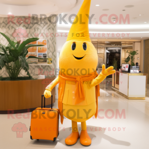 Gold Carrot mascot costume character dressed with a Sheath Dress and Wallets