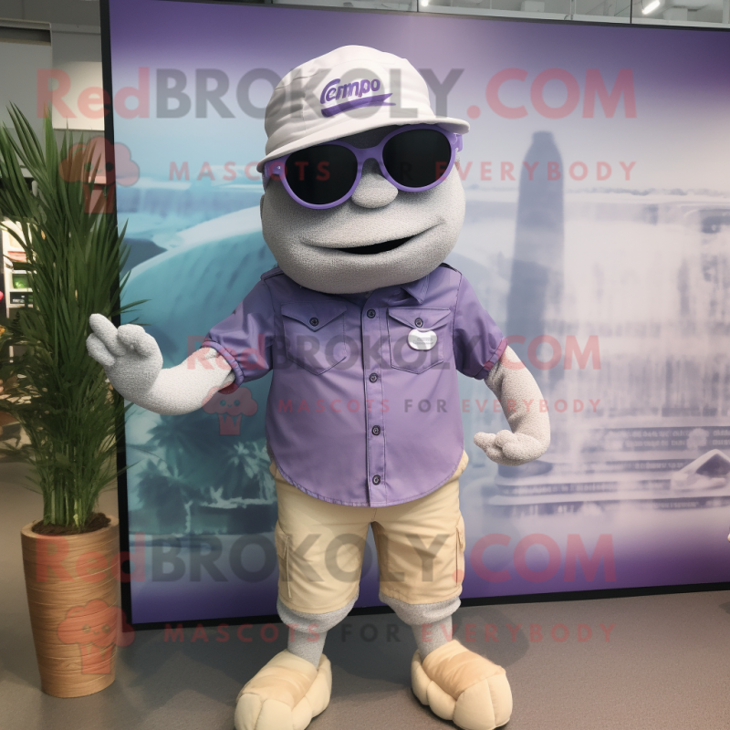 Lavender Ice mascot costume character dressed with a Cargo Shorts and Caps