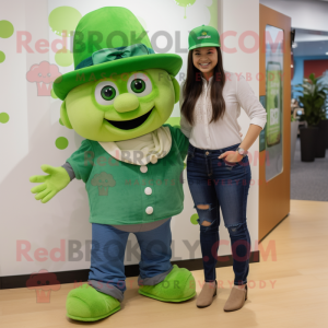 Lime Green Leprechaun Hat mascot costume character dressed with a Boyfriend Jeans and Watches