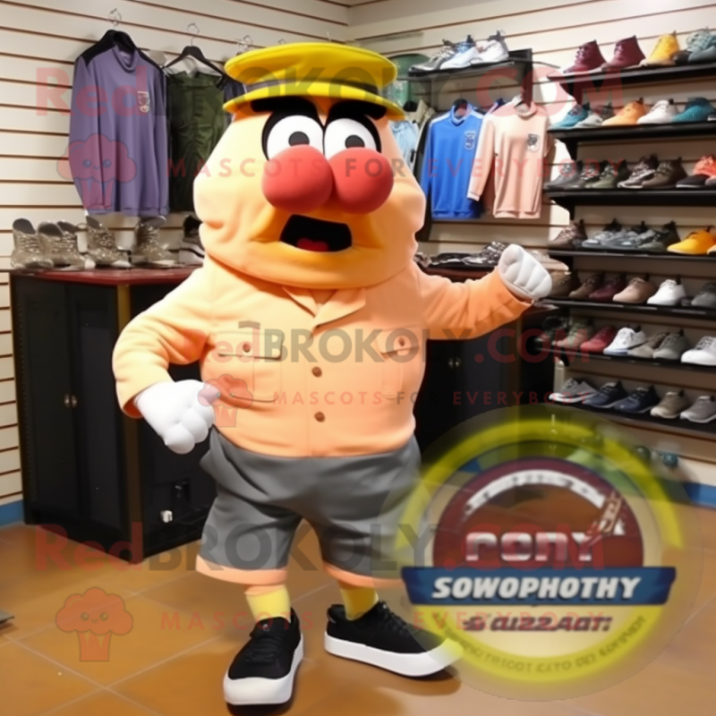 Peach Air Force Soldier mascot costume character dressed with a Running Shorts and Shoe clips