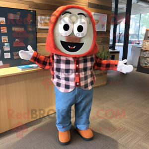 nan Enchiladas mascot costume character dressed with a Flannel Shirt and Bracelets