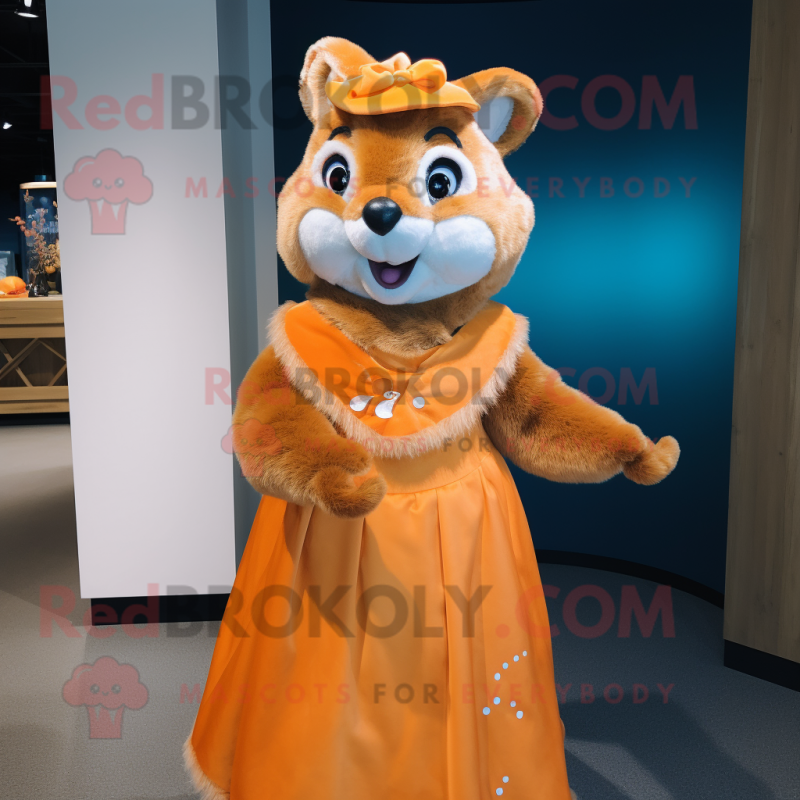 Orange Dormouse mascot costume character dressed with a Dress and Headbands