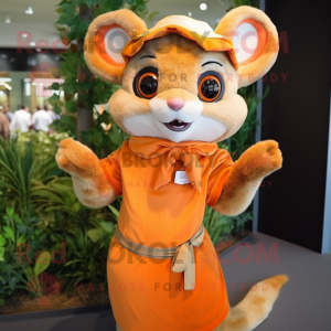 Orange Dormouse mascot costume character dressed with a Dress and Headbands