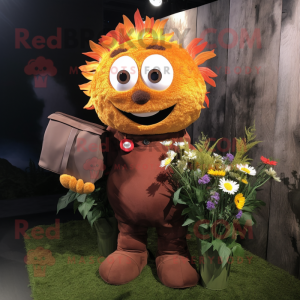 Rust Bouquet Of Flowers mascot costume character dressed with a Graphic Tee and Wallets