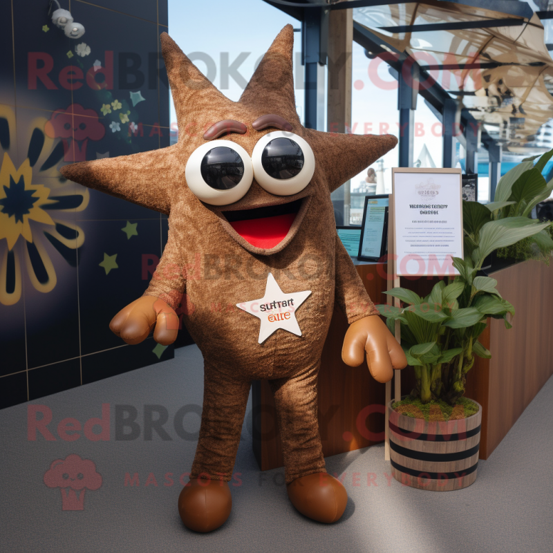 Brown Starfish mascot costume character dressed with a Playsuit and Sunglasses