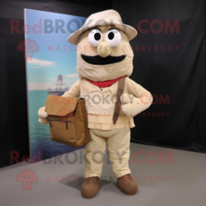 Beige Paella mascot costume character dressed with a Corduroy Pants and Wallets