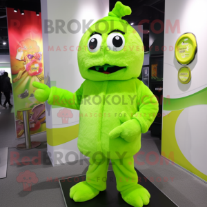 Lime Green Ice mascot costume character dressed with a Hoodie and Tie pins