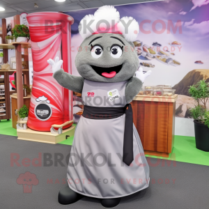 Beige Sushi mascot costume character dressed with a Chambray Shirt