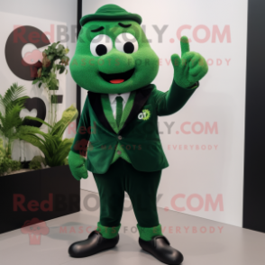 Forest Green Cod mascot costume character dressed with a Blazer and Gloves