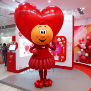 Red Heart Shaped Balloons mascot costume character dressed with a Mini Dress and Bracelets