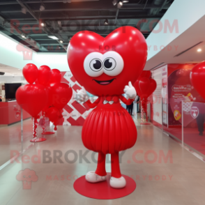 Red Heart Shaped Balloons mascot costume character dressed with a Mini Dress and Bracelets