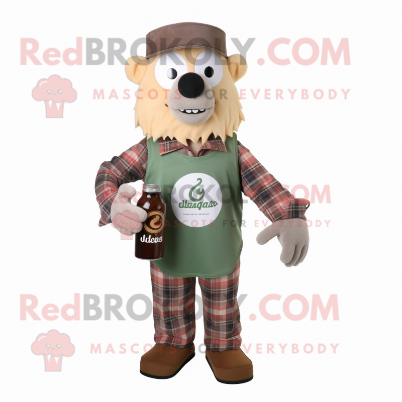 Rust Green Beer mascot costume character dressed with a Flannel Shirt and Watches