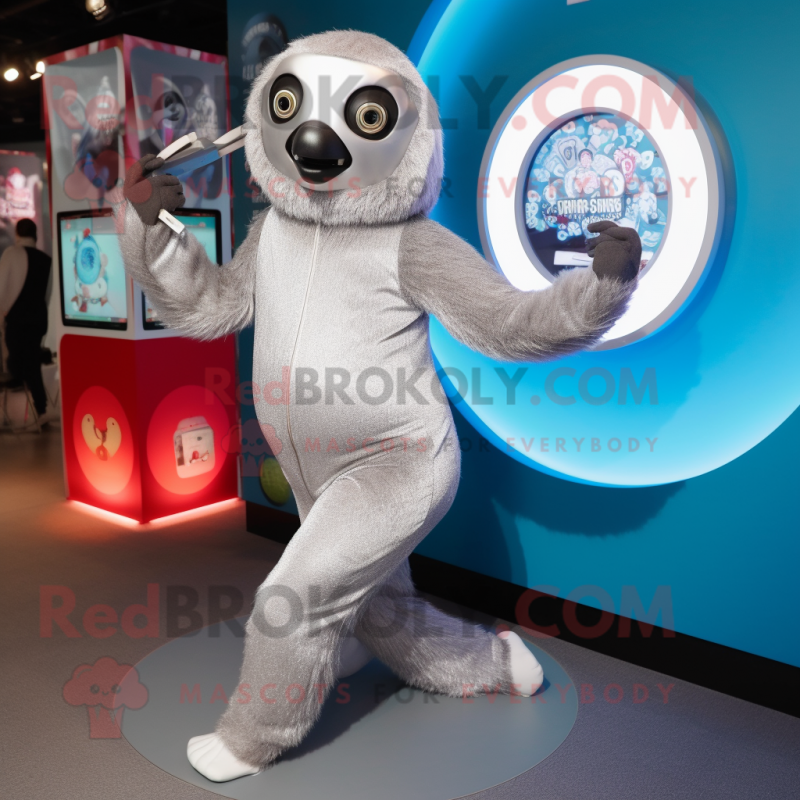 Silver Sloth mascot costume character dressed with a Leggings and Brooches