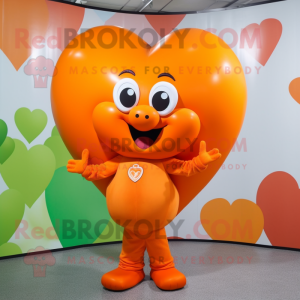 Orange Heart Shaped Balloons mascot costume character dressed with a Jumpsuit and Cummerbunds