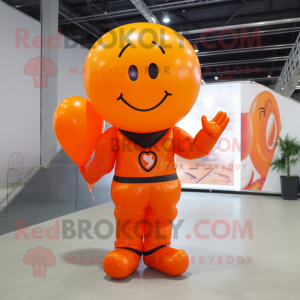 Orange Heart Shaped Balloons mascot costume character dressed with a Jumpsuit and Cummerbunds