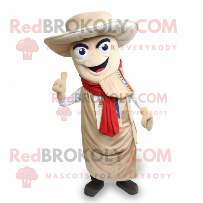 Beige Fajitas mascot costume character dressed with a Vest and Scarf clips