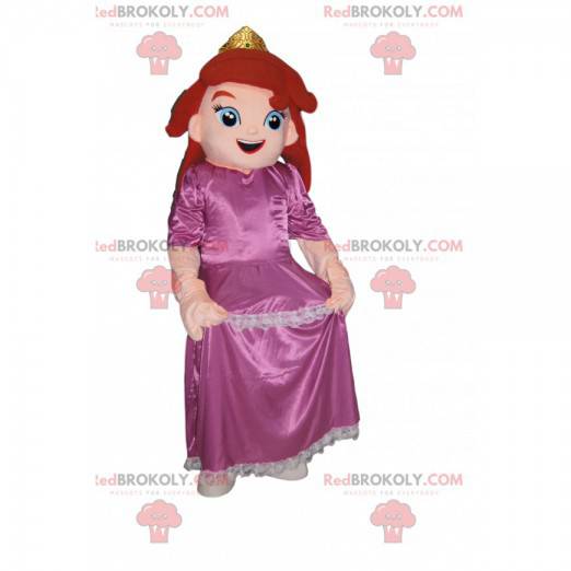 Princess mascotte met een roze jurk. Prinses kostuum. -