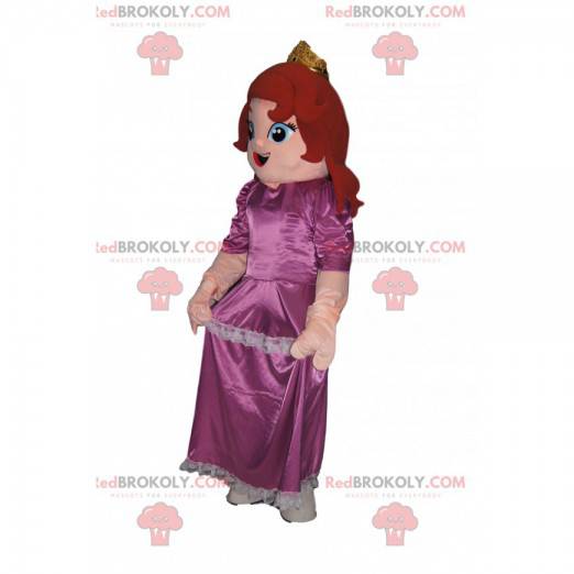 Princess mascotte met een roze jurk. Prinses kostuum. -