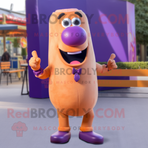 Purple Hot Dog mascot costume character dressed with a Suit and Cufflinks
