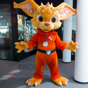 Orange Gargoyle mascot costume character dressed with a Playsuit and Keychains