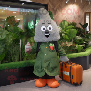 Green Carrot mascot costume character dressed with a Parka and Briefcases