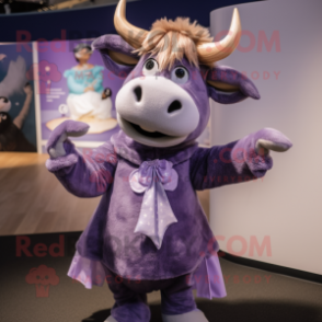 Lavender Yak mascot costume character dressed with a Midi Dress and Bow ties
