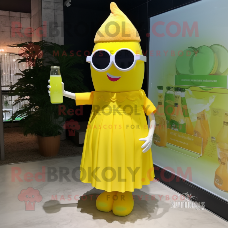 Personnage de costume de mascotte bouteille jaune citron de