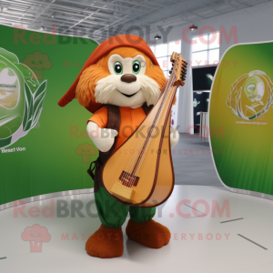Peach Celtic Harp mascot costume character dressed with a V-Neck Tee and Backpacks