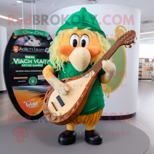 Peach Celtic Harp mascot costume character dressed with a V-Neck Tee and Backpacks
