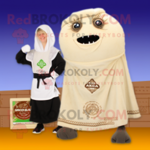 Beige Caesar Salad mascot costume character dressed with a Yoga Pants and Shawl pins